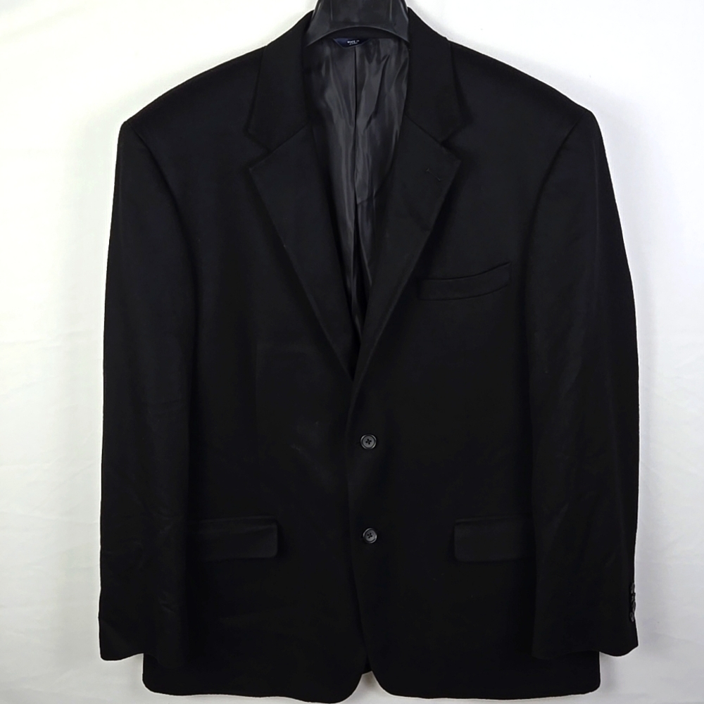 Grant Thomas Lord & Taylor 100% Cashmere Solid Black Two Button Blazer Mens 44R